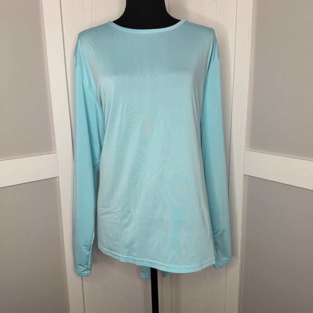 Real Essentials Long Sleeve Workout Top 2X‎ Plus Aqua & Navy 2 Pack Activewear